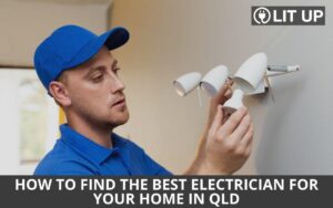 Male electrician examining light fixtures | Featured image for the How to Find a Good Electrician Blog by Lit Up Electrical